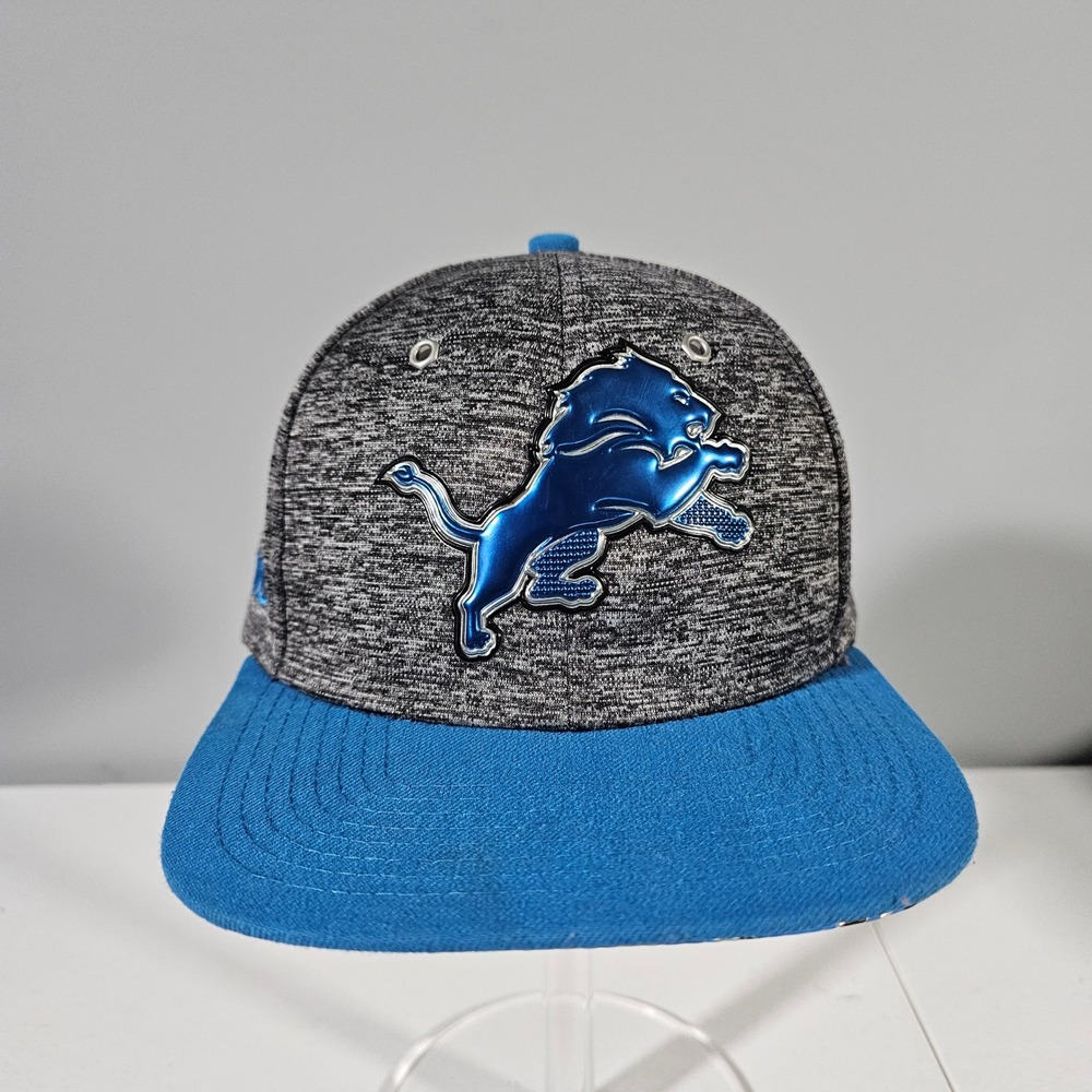 New Era Hat Mens OSFM Blue Grey Detroit Lions 9FIFTY Snapback NFL Space Dye